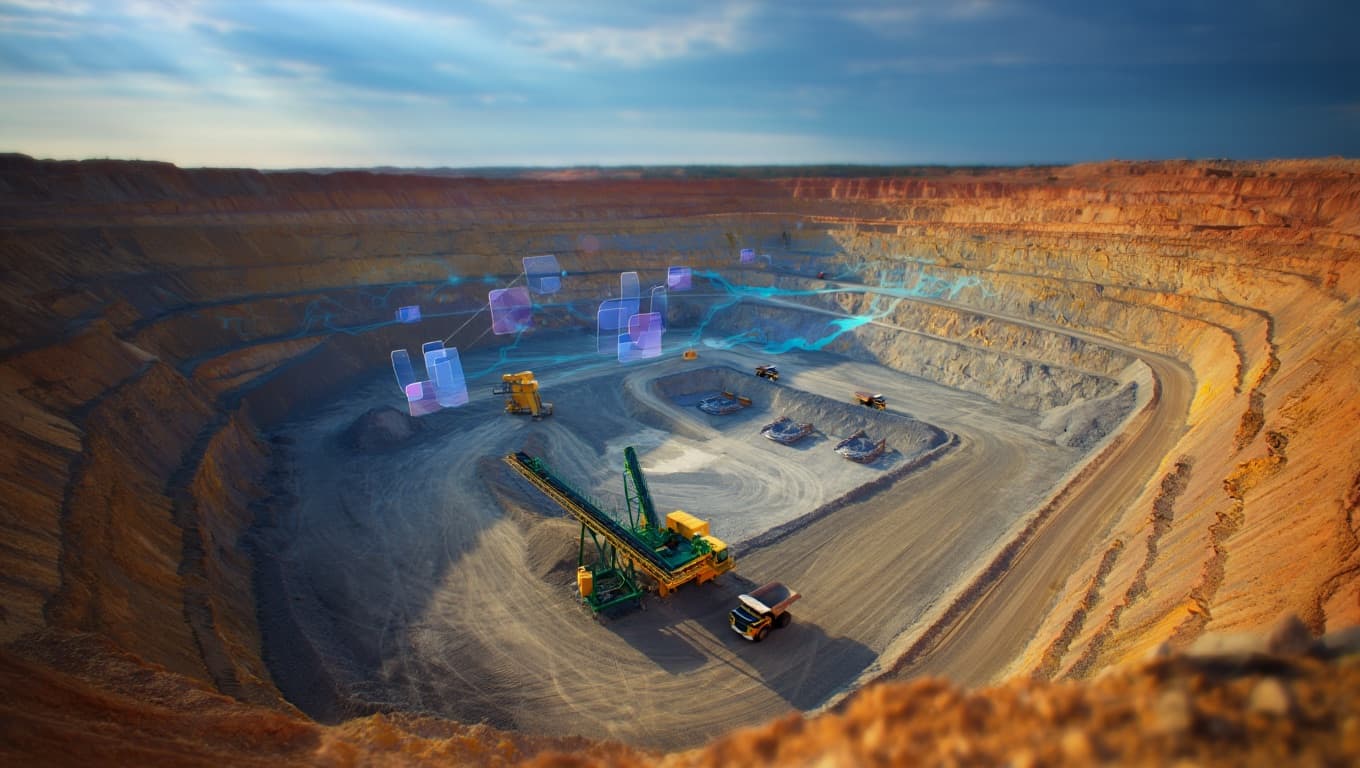 Digitally connected open-pit mining and processing site